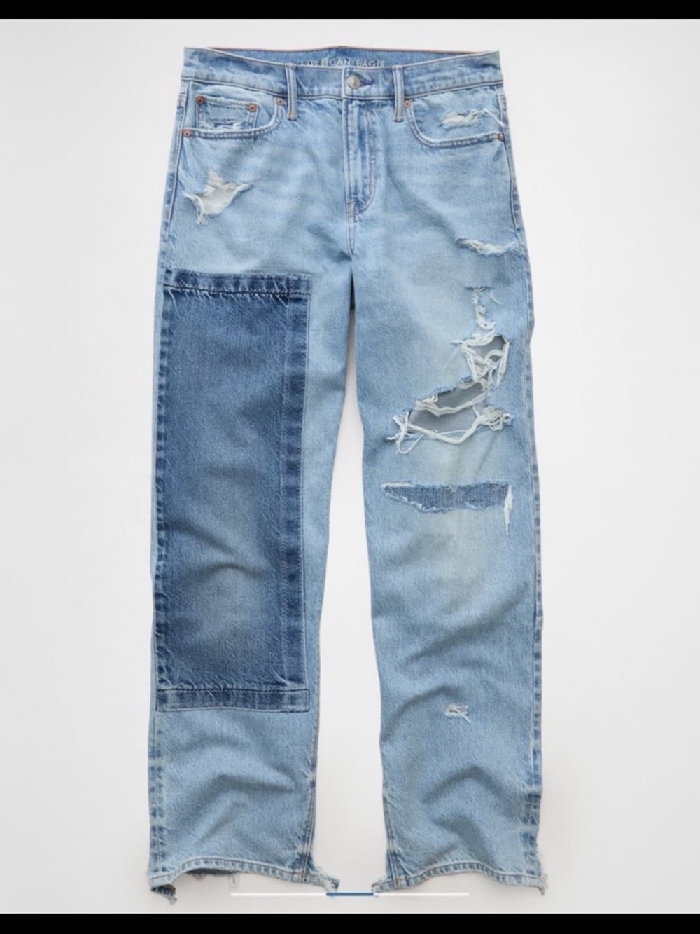 American Eagle Outfitters Light Wash Patchwork Straight Leg Jeans